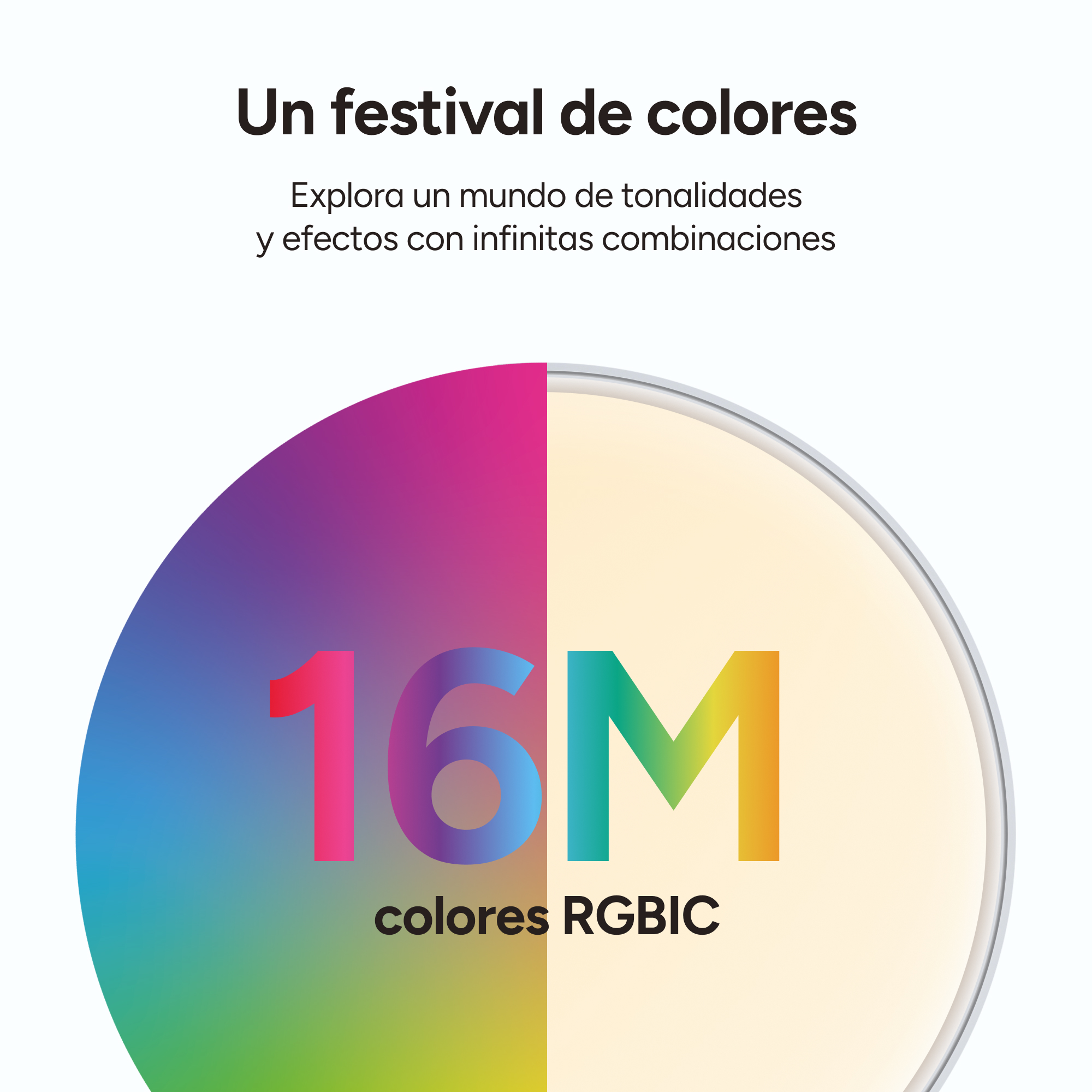 Un círculo colorido con 16M colores y texto: Un festival de colores.