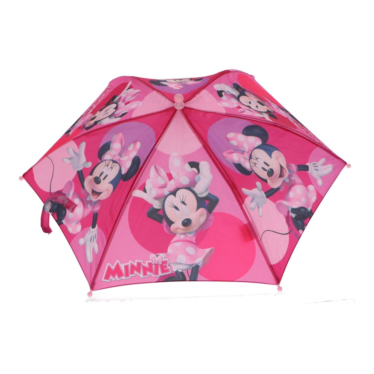 Minnie Mouse Regenschirm, rosa mit Minnie Illustrationen.