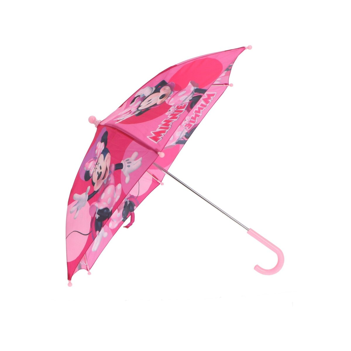 Minnie-Maus-Regenschirm. Rosa und rotes Design. Weißer Hintergrund.
