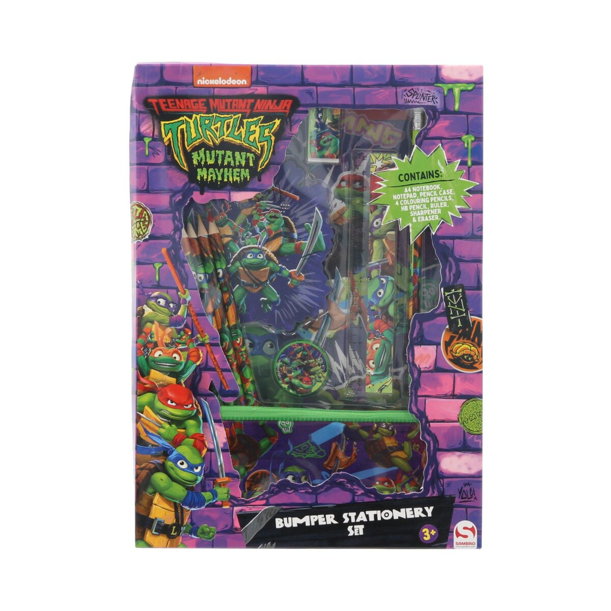 Teenage Mutant Ninja Turtles Schreibwaren-Set mit Stiften, Notizblöcken und Federmäppchen.