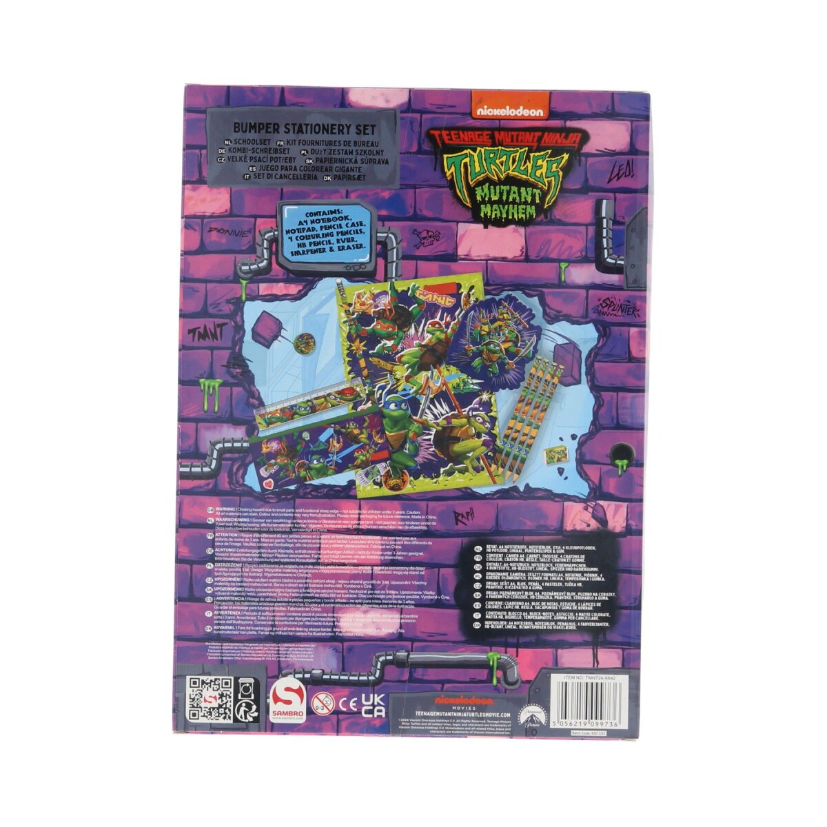 Teenage Mutant Ninja Turtles Schreibwaren-Set mit lila und grünem Design, mit Charakteren.