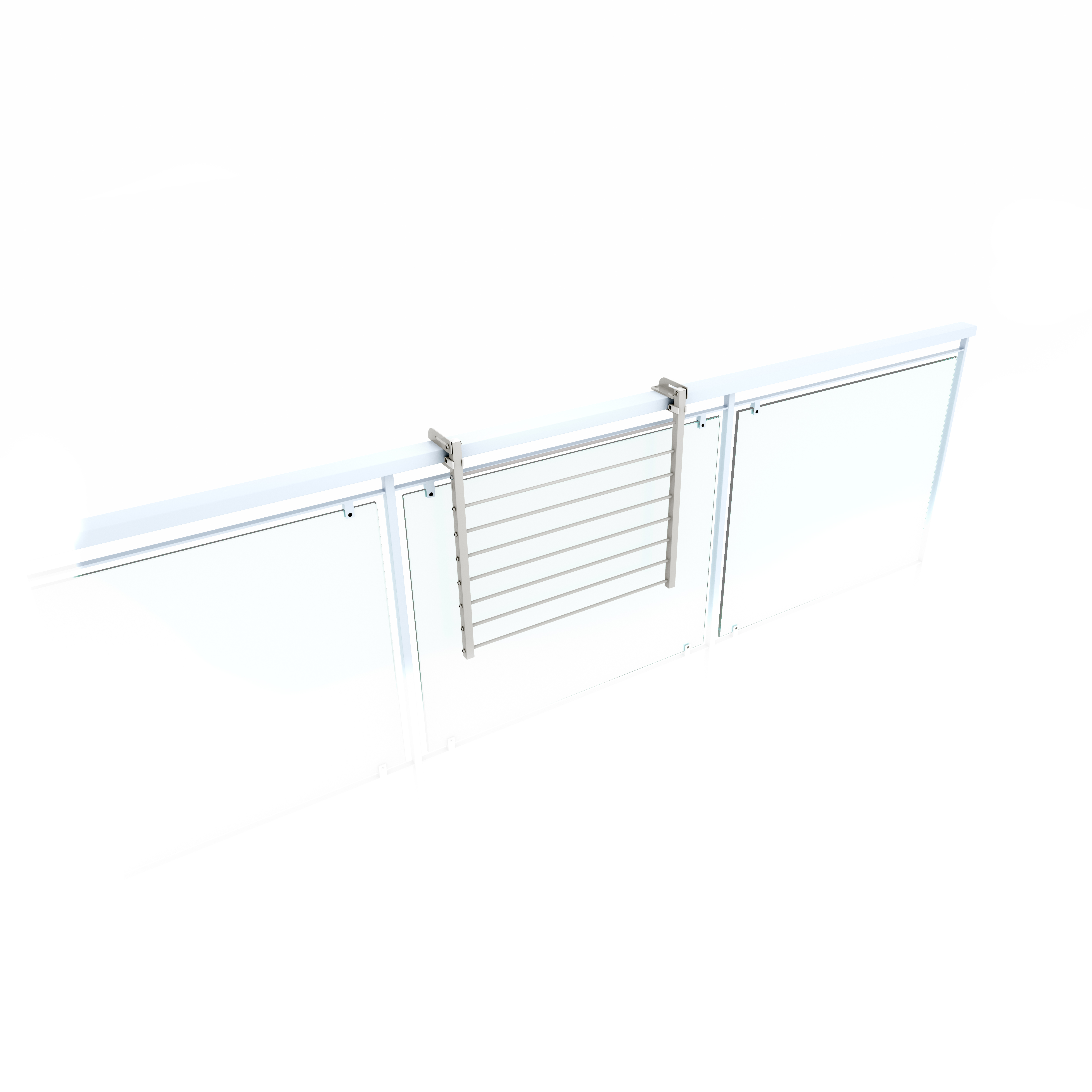Wandmontierter Wäschetrockner, metallisch, mit mehreren horizontalen Stangen.