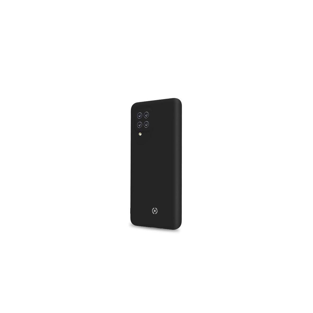 Custodia nera per telefono, con fori per la fotocamera, su sfondo bianco.
