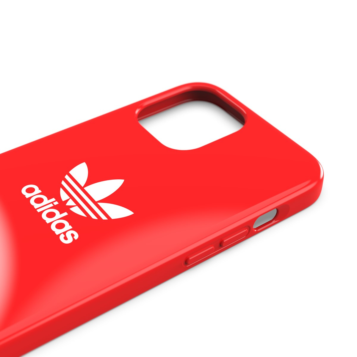 Custodia rossa per telefono con logo Adidas. Logo Adidas bianco su sfondo rosso. Design pulito e semplice.