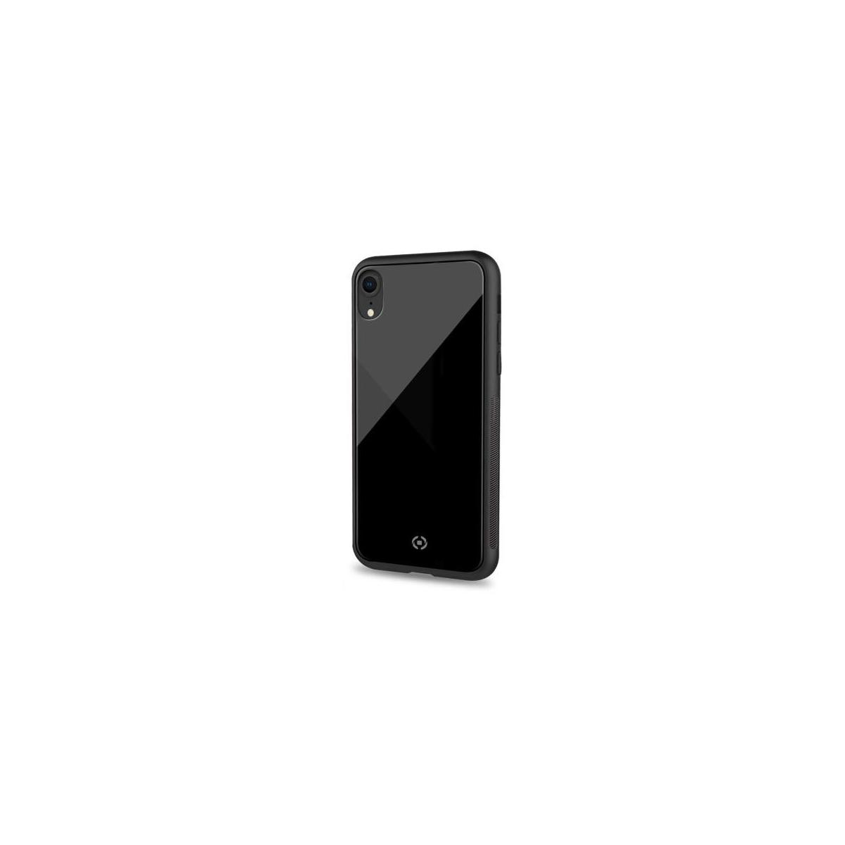 Custodia nera per telefono con sfondo nero. Lo sfondo è bianco.