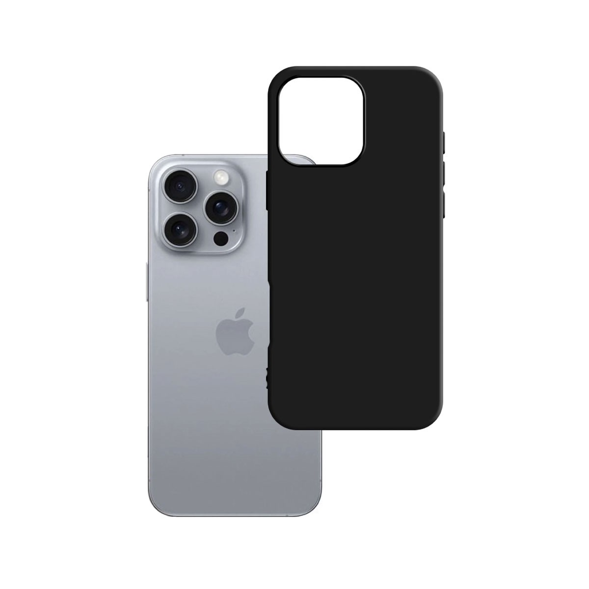 Custodia nera per telefono con un iPhone argentato all'interno. La custodia copre il telefono.