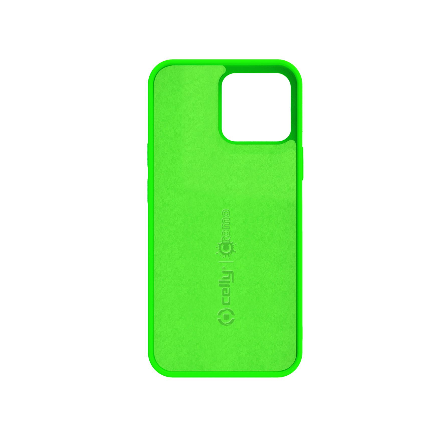 Una custodia per telefono verde neon con un ritaglio per la fotocamera. La custodia è liscia.