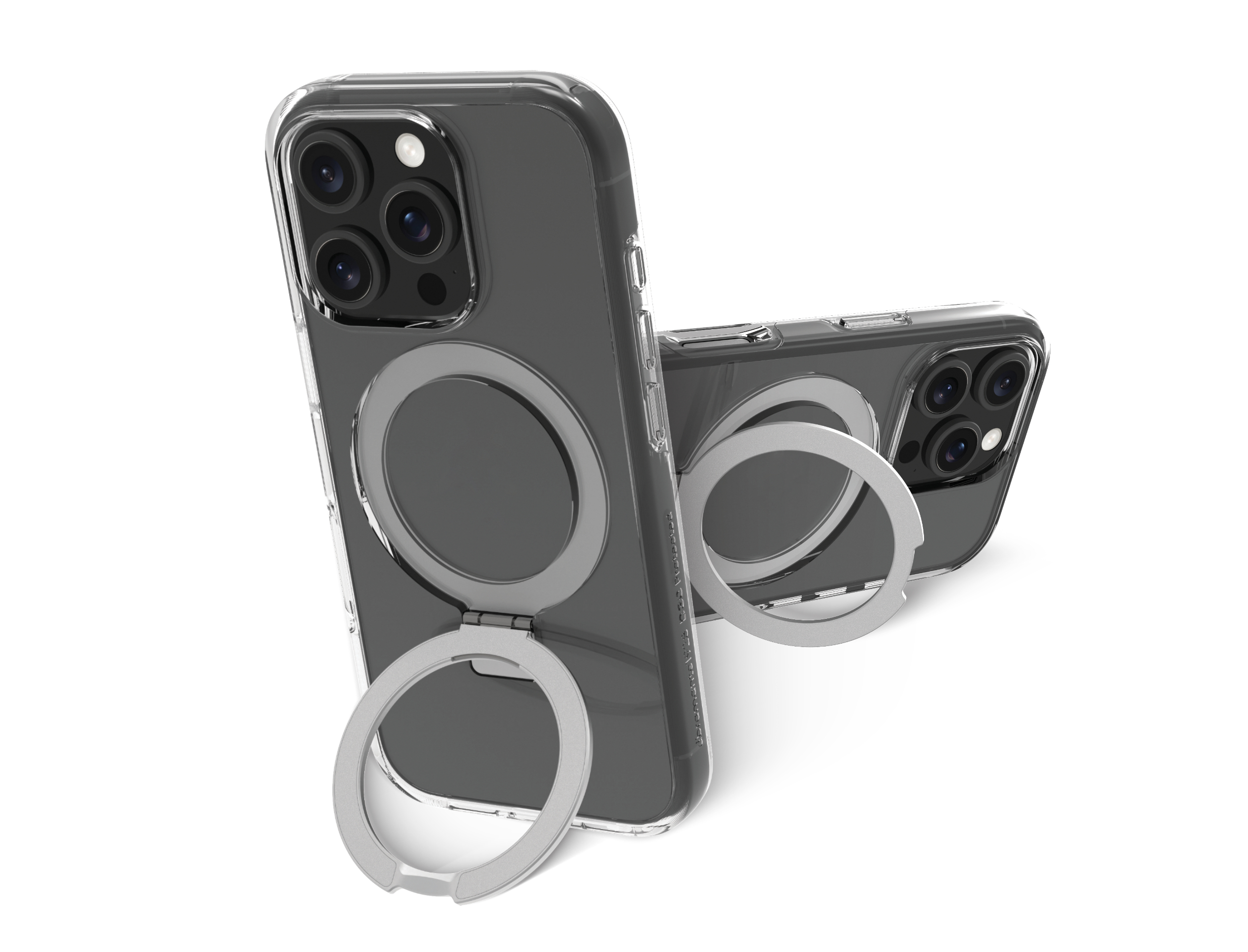 Due custodie per telefono con un anello. La custodia è nera e argento.