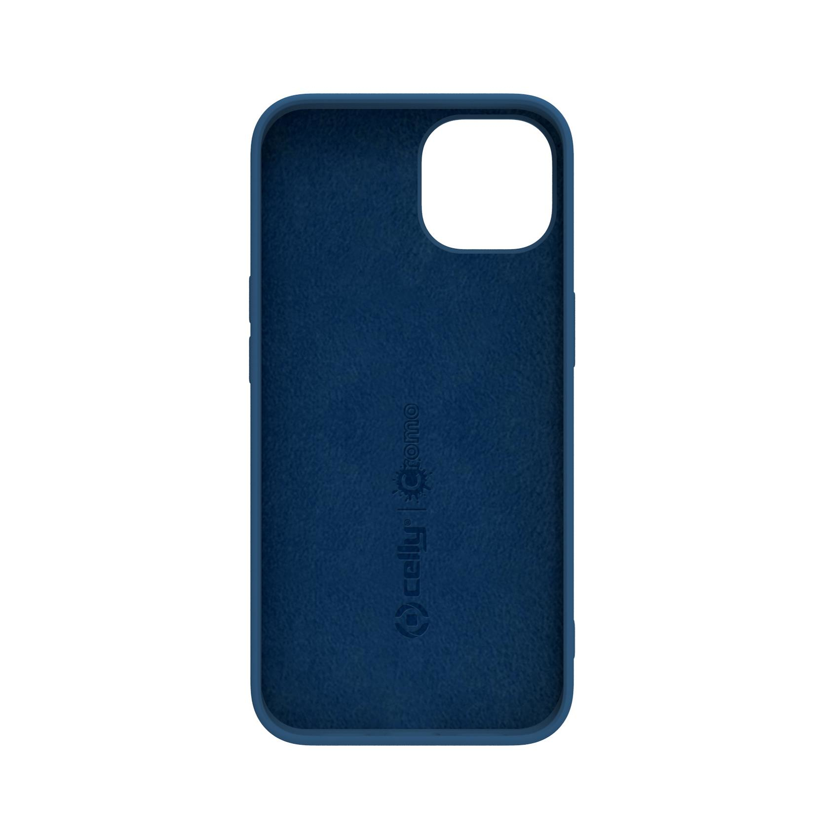 Interno custodia blu scuro con logo e trama ruvida.
