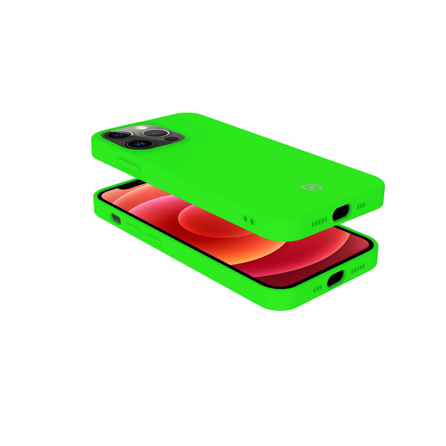 Una custodia per telefono con colore verde sopra un'altra custodia per telefono. C'è uno schermo rosso.
