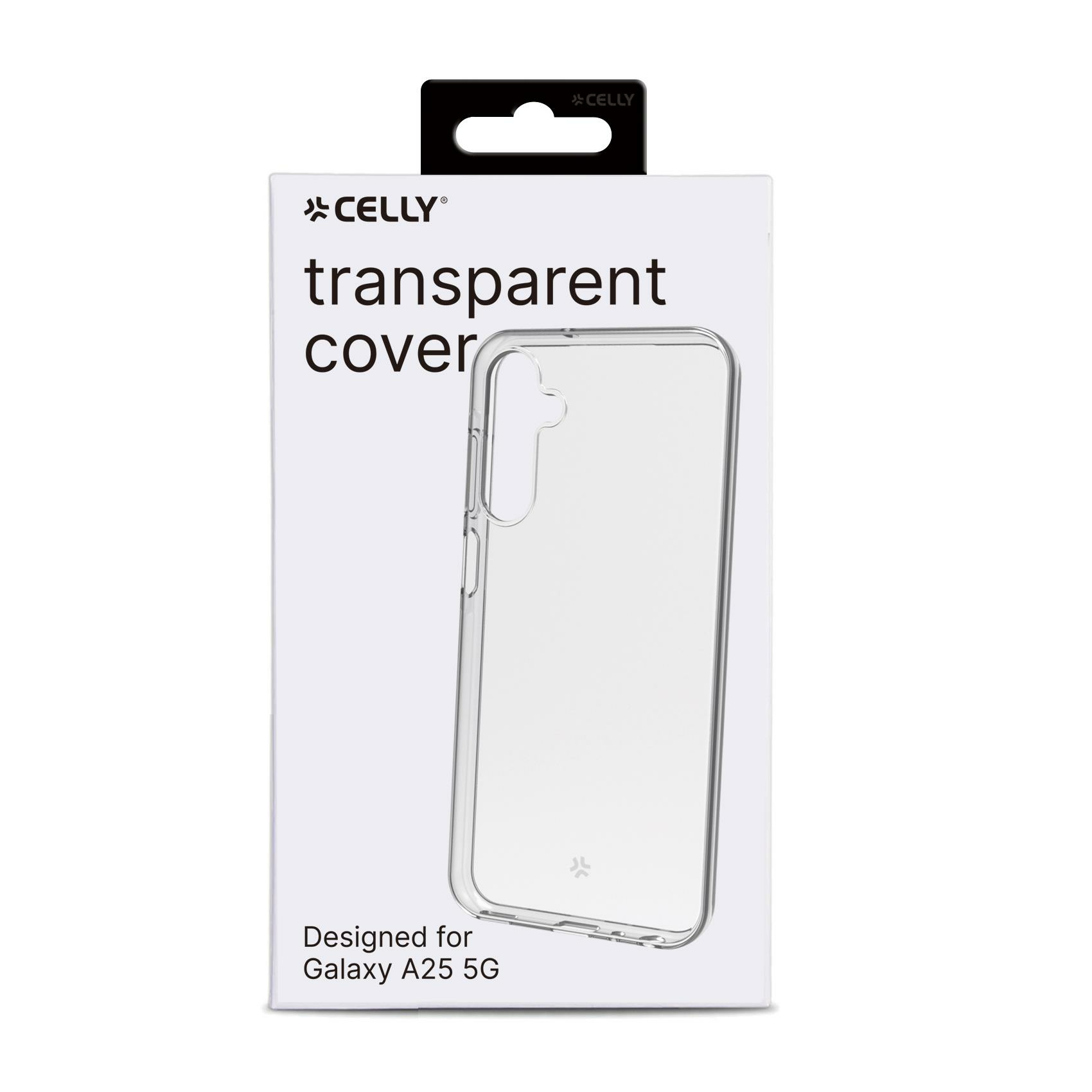 Weiße Box mit transparenter Handyhülle, entworfen für Galaxy A25 5G.