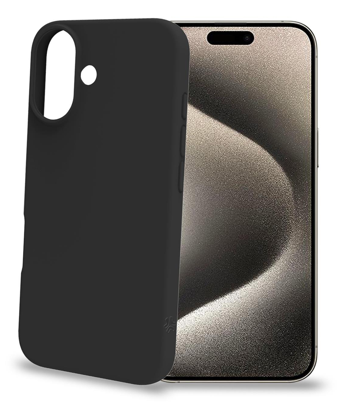 Custodia nera accanto a un telefono con schermo metallico.