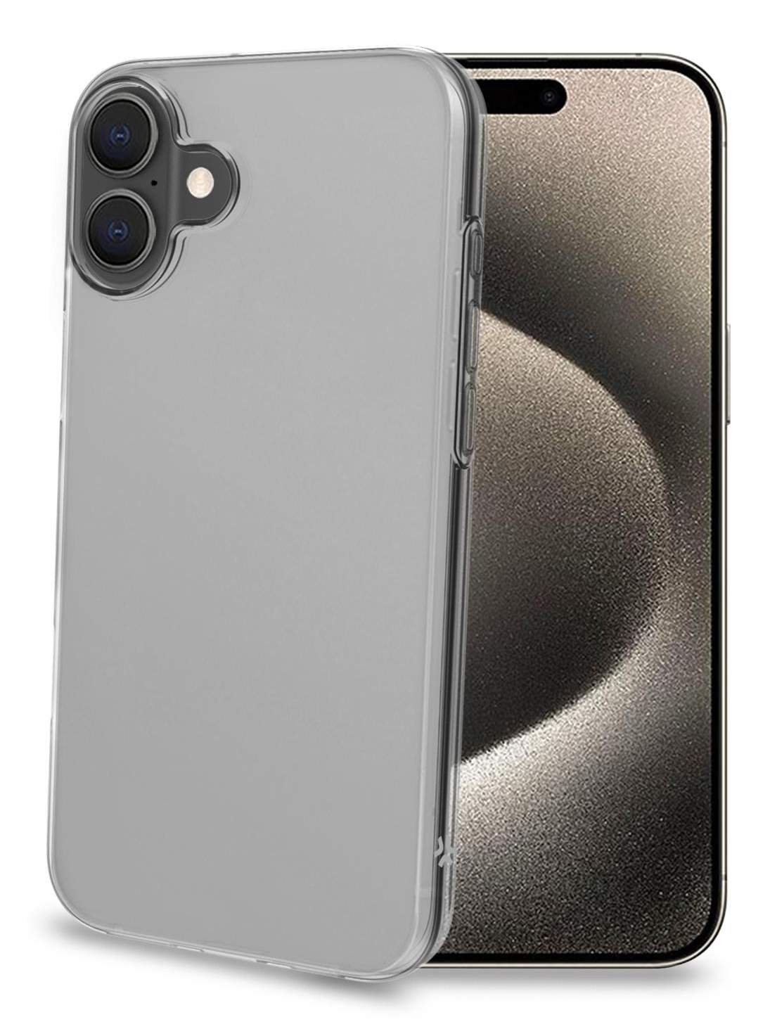 Custodia trasparente per telefono sul telefono. Sfondo bianco.