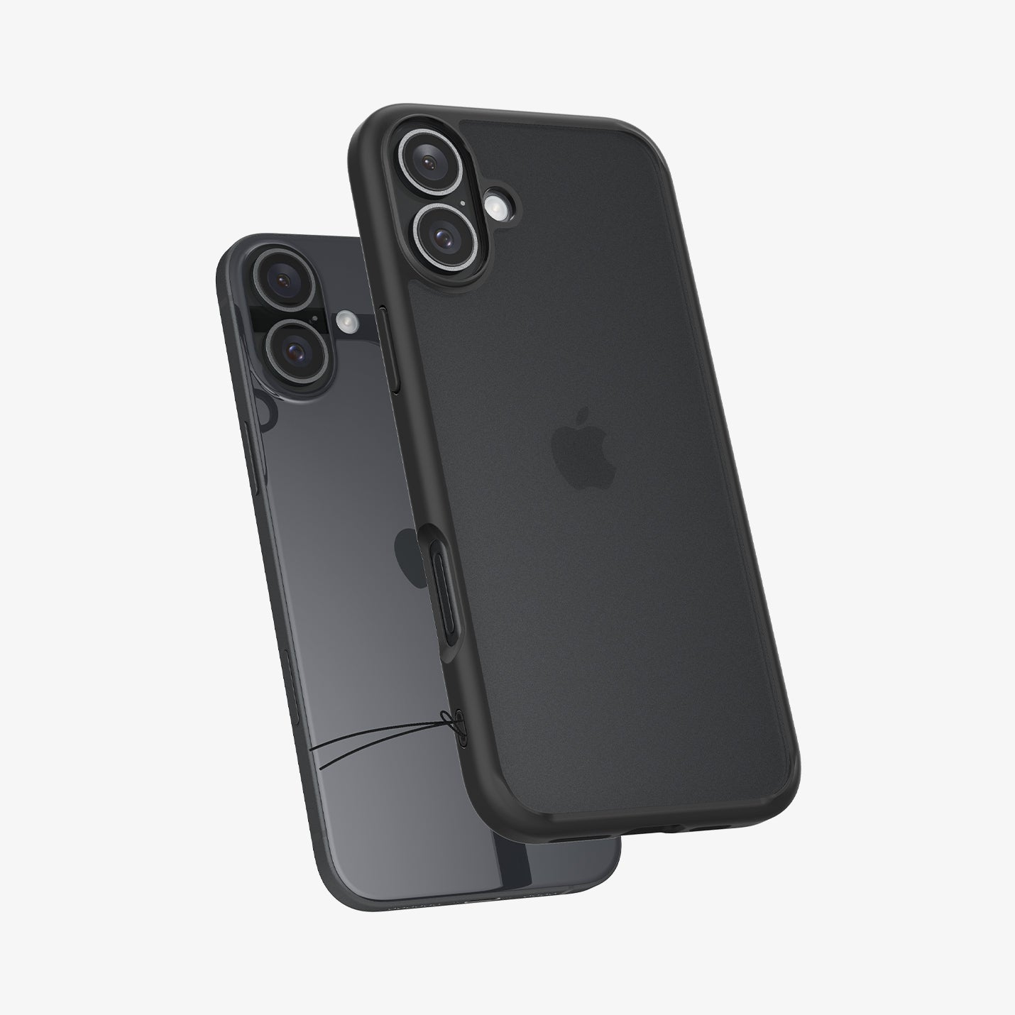 Due iPhone, uno in una custodia nera. Entrambi i telefoni sono rivolti nella stessa direzione.