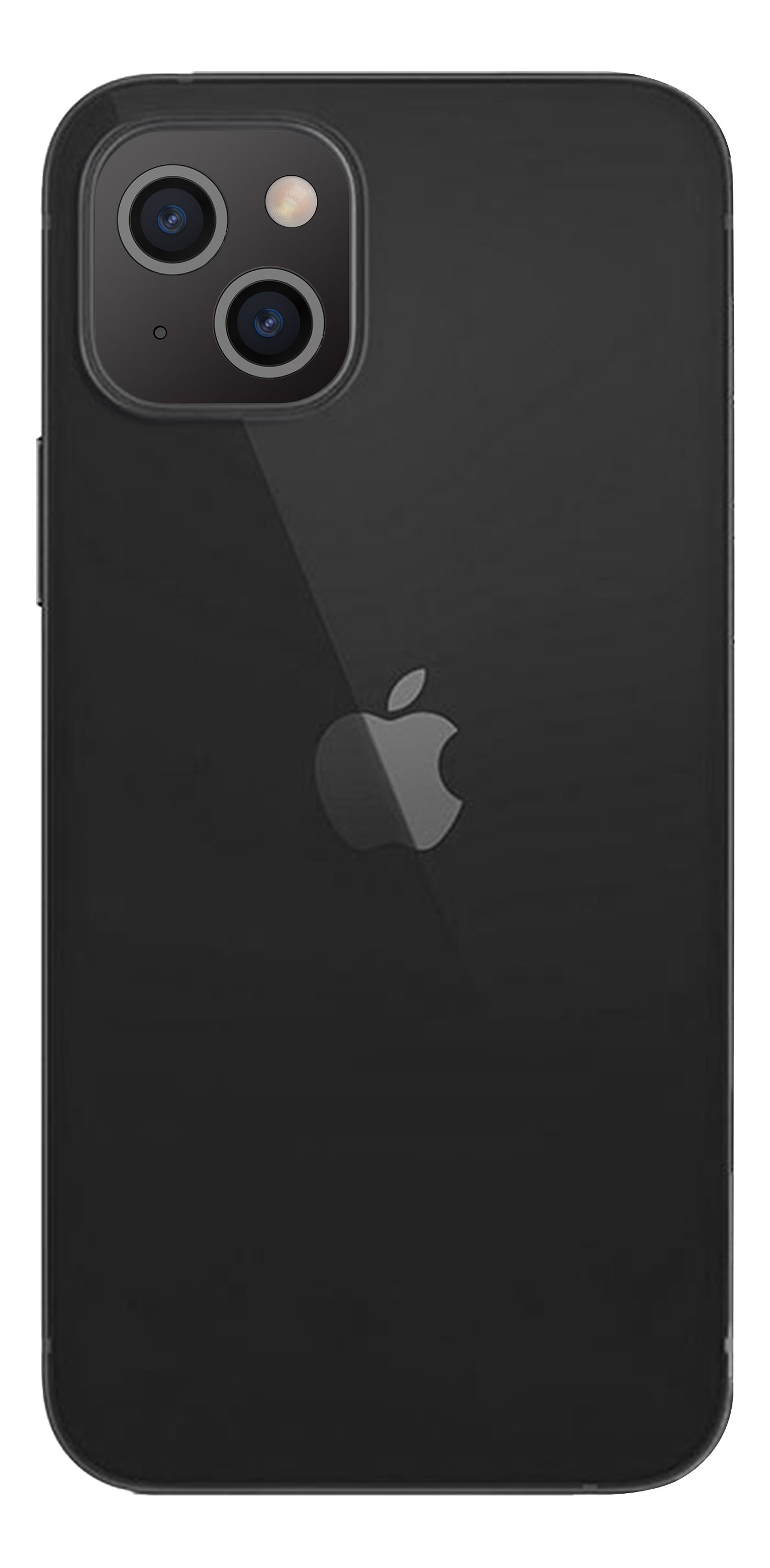 Un telefono nero con il logo Apple sul retro e una configurazione della fotocamera.