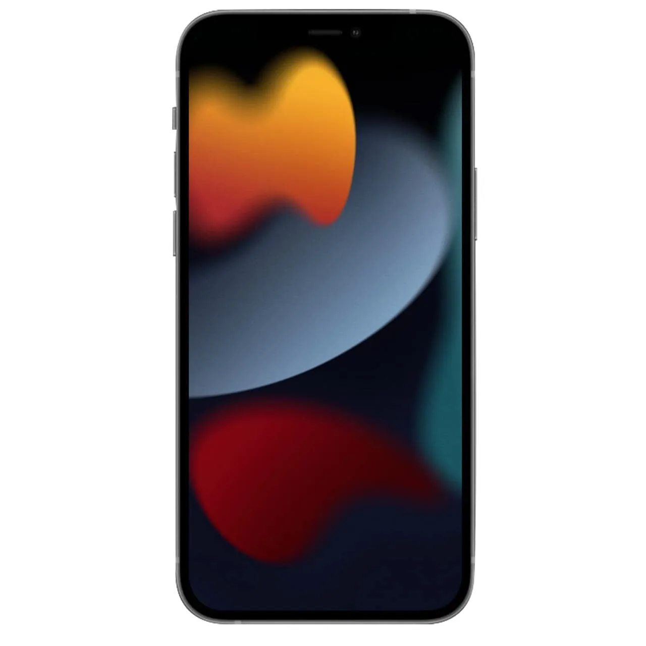 Smartphone con sfondo astratto colorato. Lo schermo mostra forme arancioni, gialle, blu e rosse.