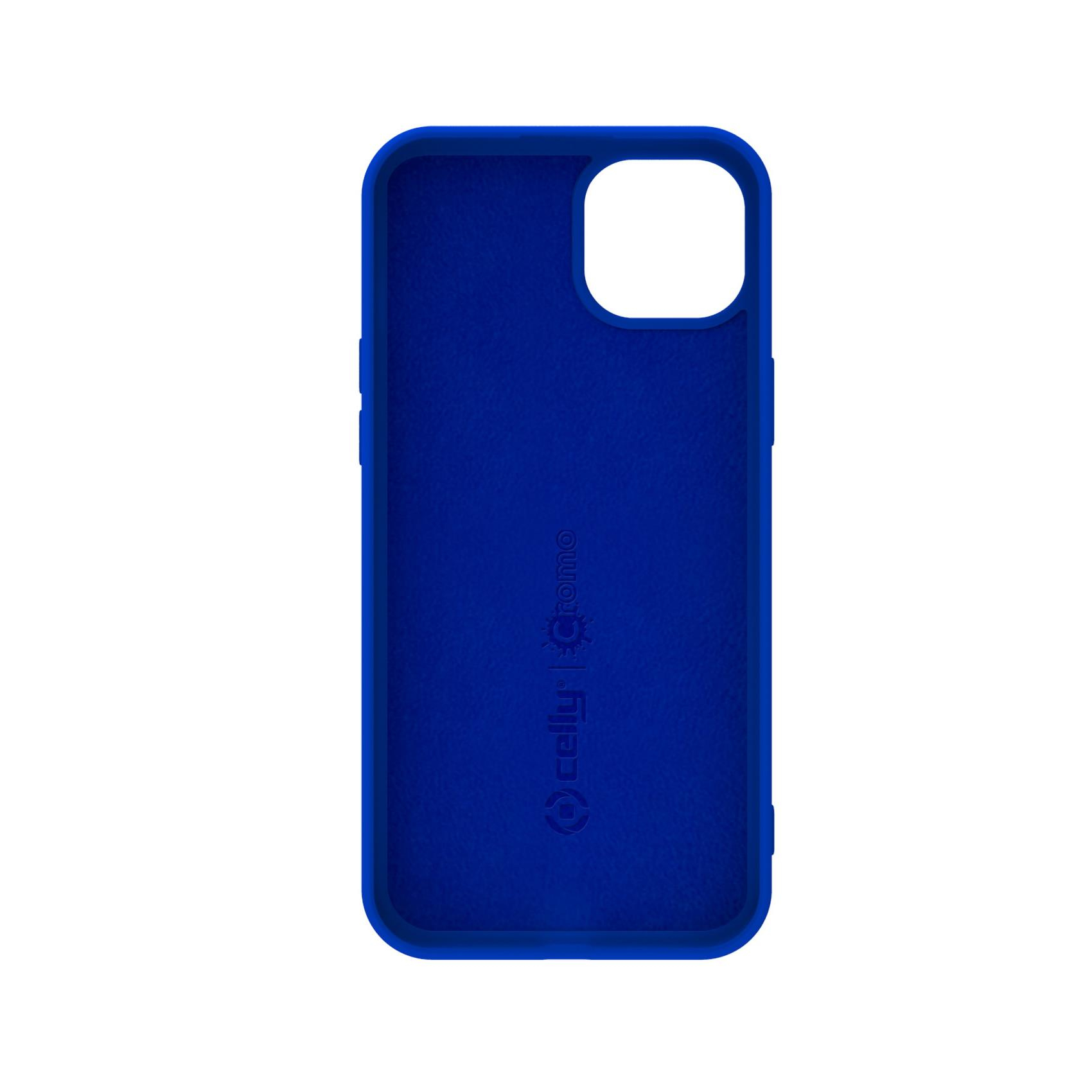 Una custodia per telefono è mostrata con un interno blu. Il telefono non è visibile. Il logo è visibile.