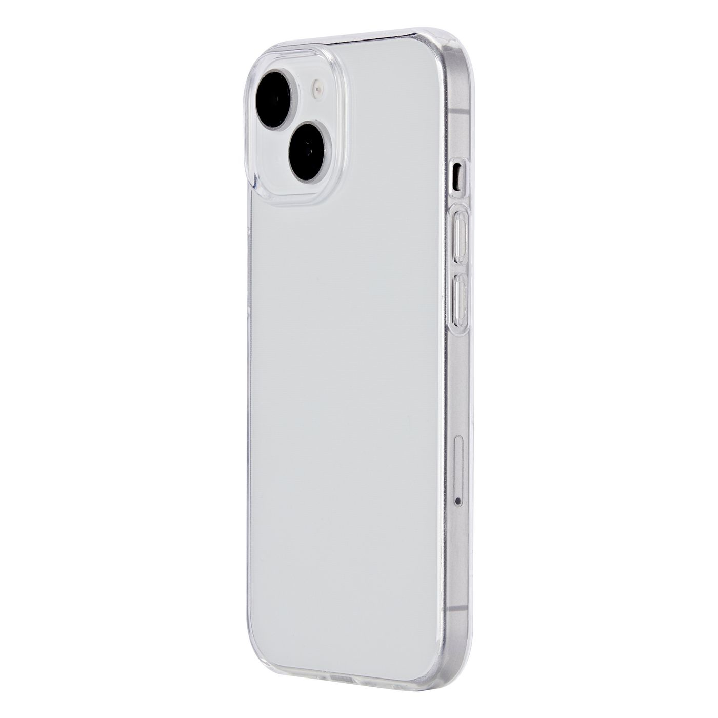 Smartphone con custodia trasparente, che mostra il retro del telefono. La custodia ha una finitura lucida.