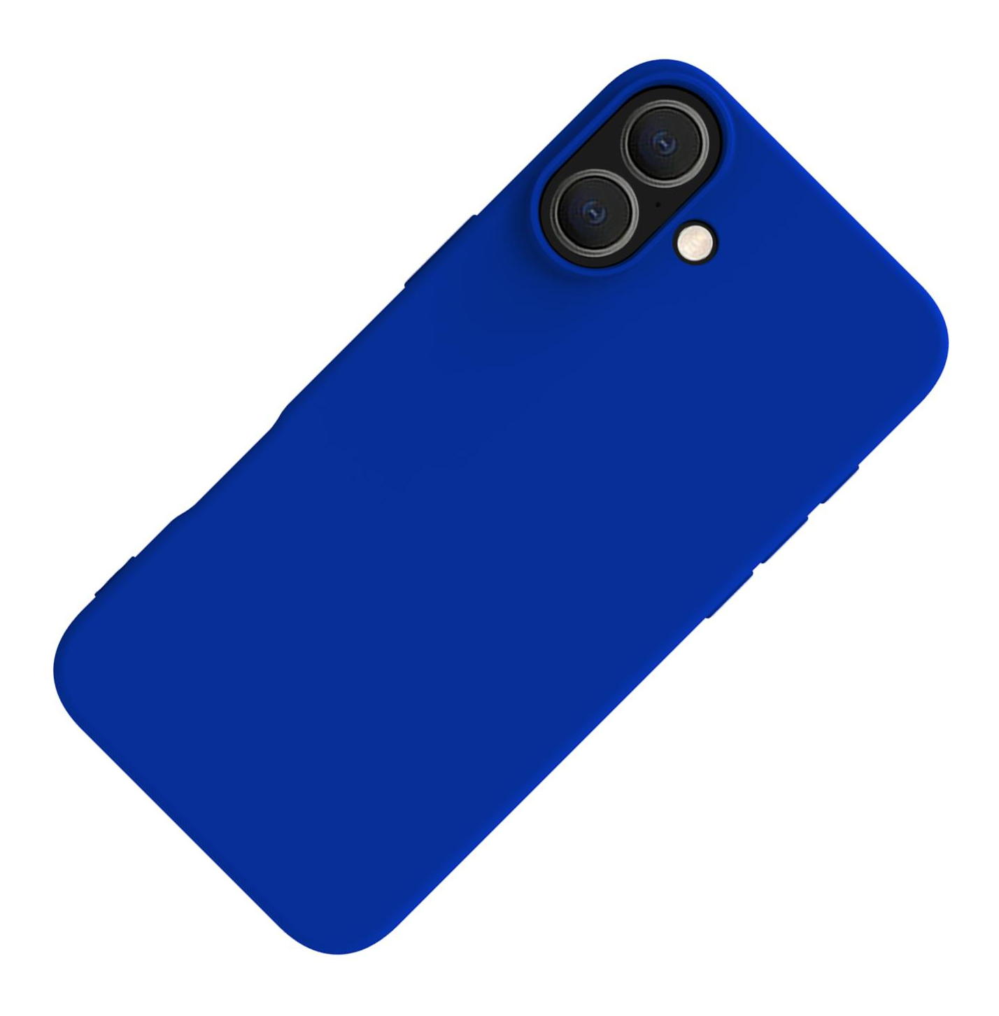 Custodia per telefono blu con finitura lucida. La custodia copre un telefono e ha un foro per la fotocamera.