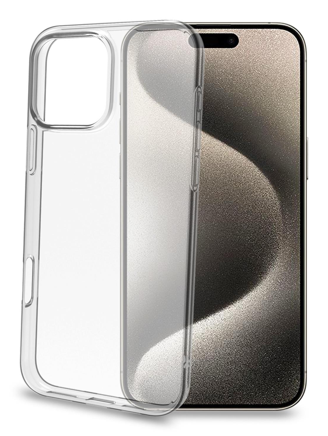 Custodia trasparente per telefono accanto a uno smartphone. Lo schermo del telefono è acceso. La custodia è aperta.
