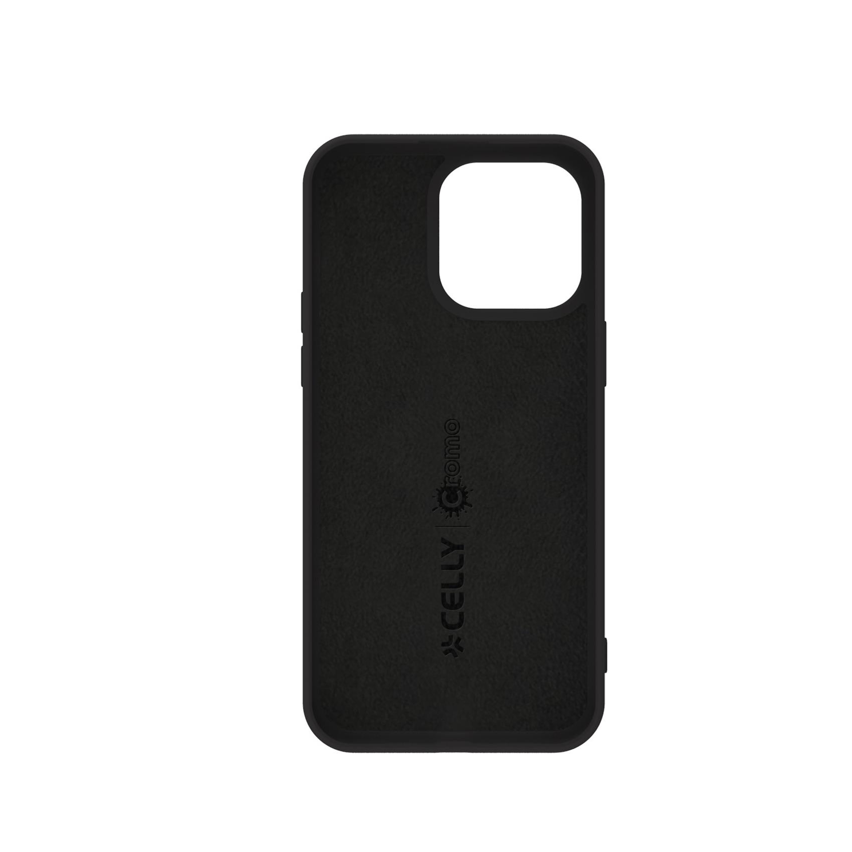 Custodia nera per telefono con ritaglio per fotocamera e logo Celly.