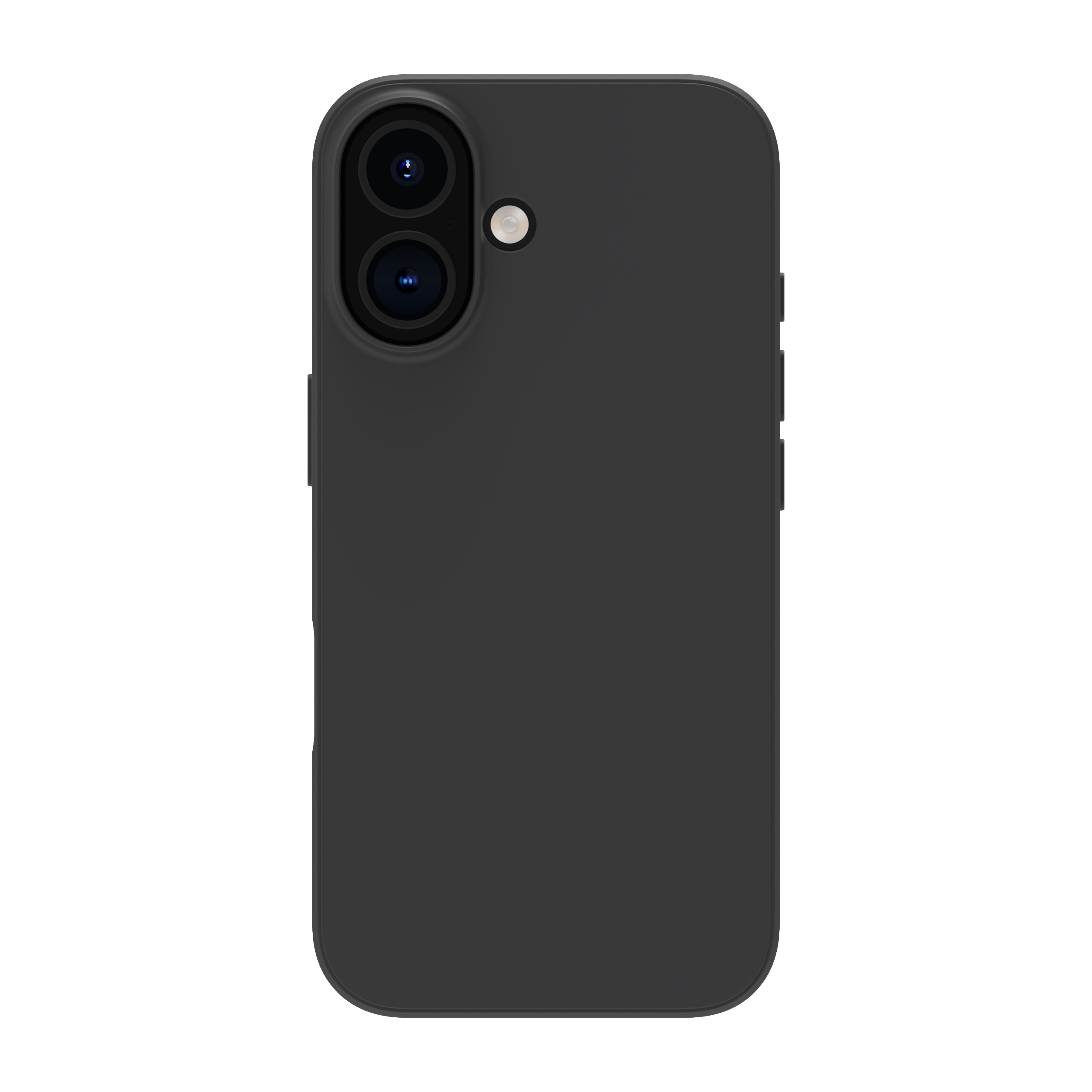 Una custodia nera per telefono con un rilievo per la fotocamera. La custodia è semplice e il retro è rivolto verso la fotocamera.