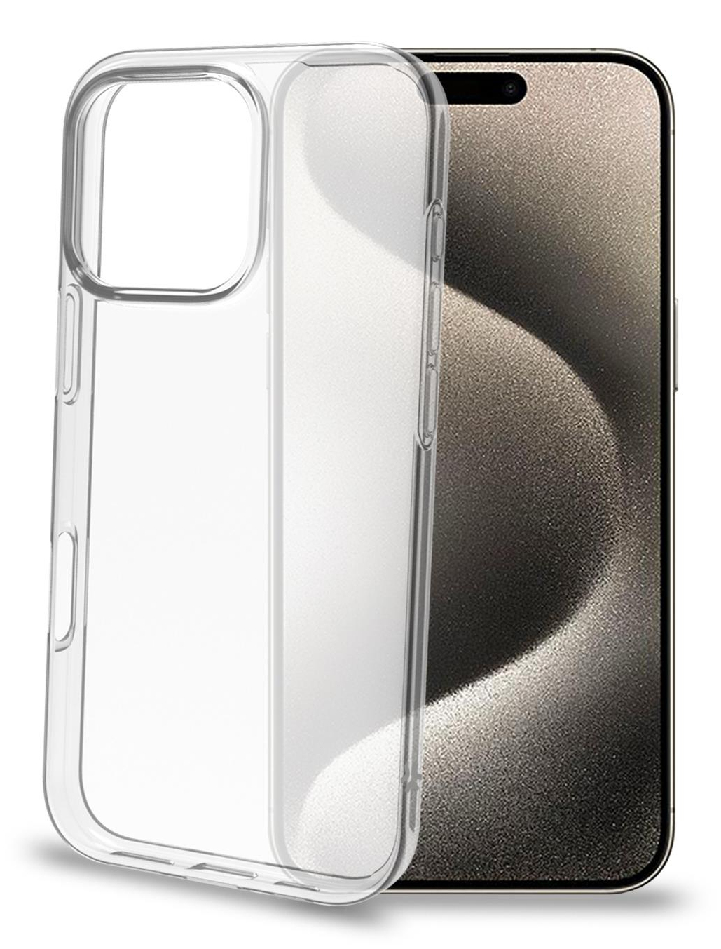 Una custodia trasparente con un telefono all'interno, vista dello schermo del telefono.