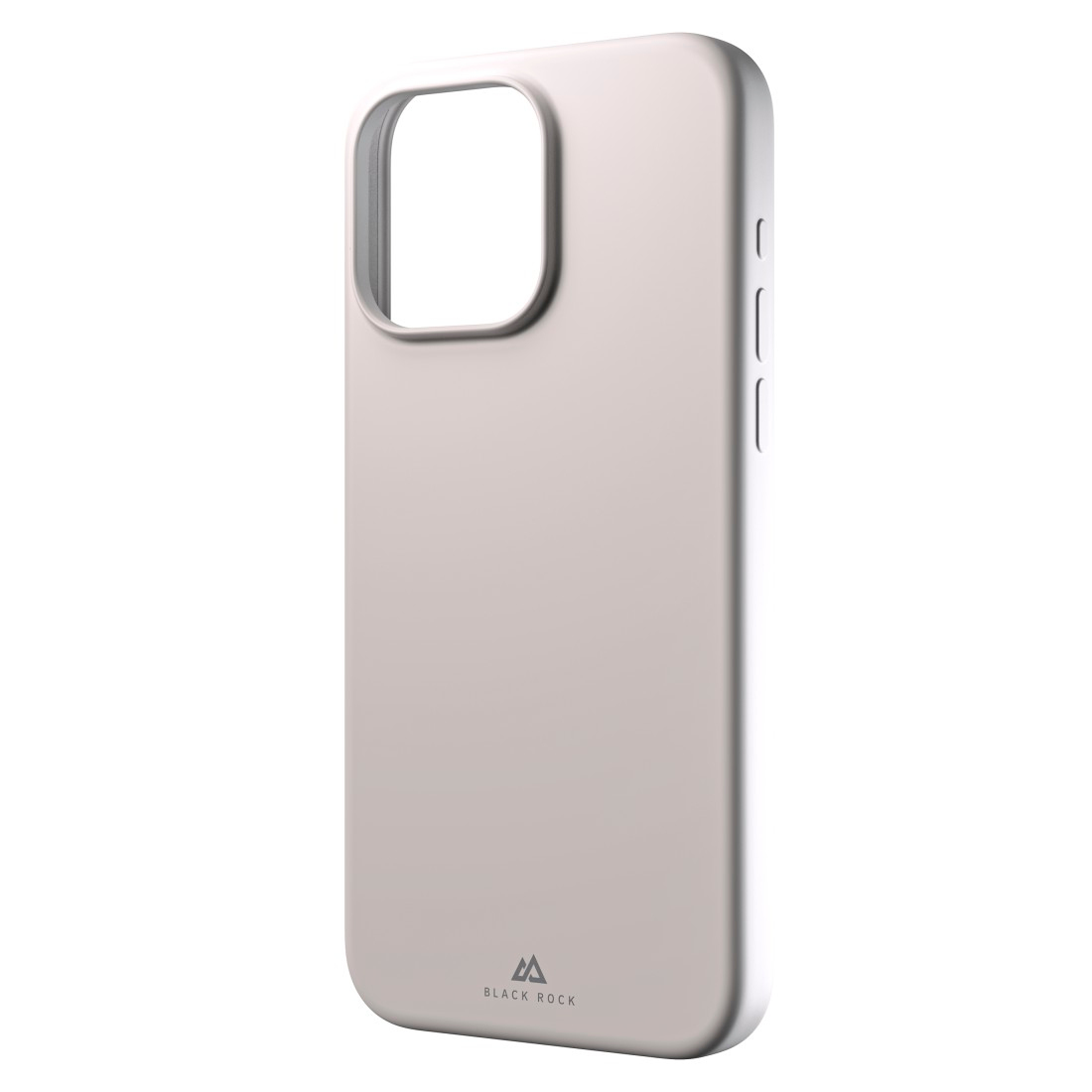 Una custodia per telefono grigio chiaro con ritaglio per fotocamera e logo Black Rock.