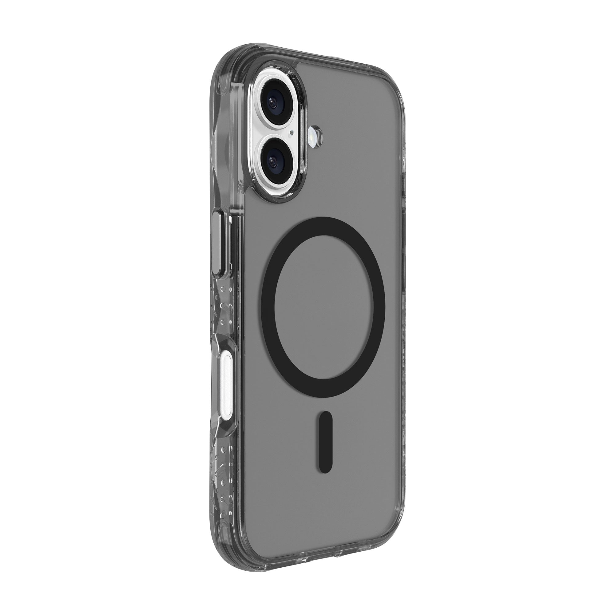 Custodia per telefono, retro grigio, ritagli per fotocamera e cerchio nero con segno meno.