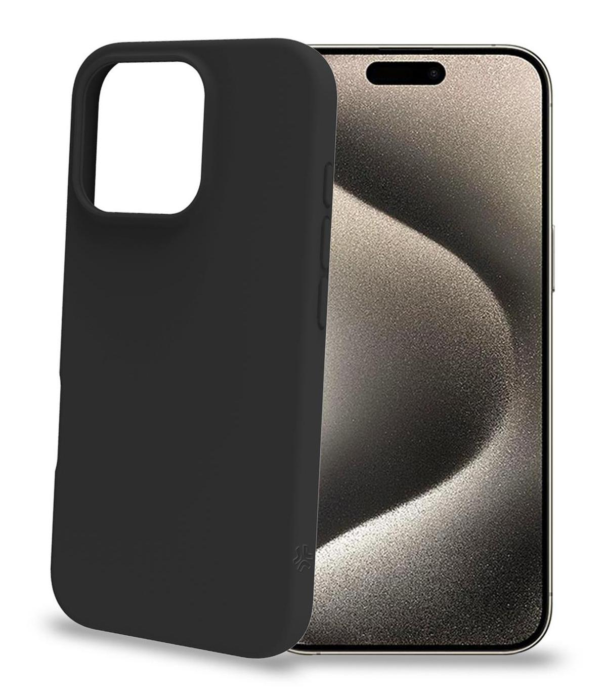 Custodia nera per telefono su un telefono, con lo schermo del telefono visibile. La custodia è nera.