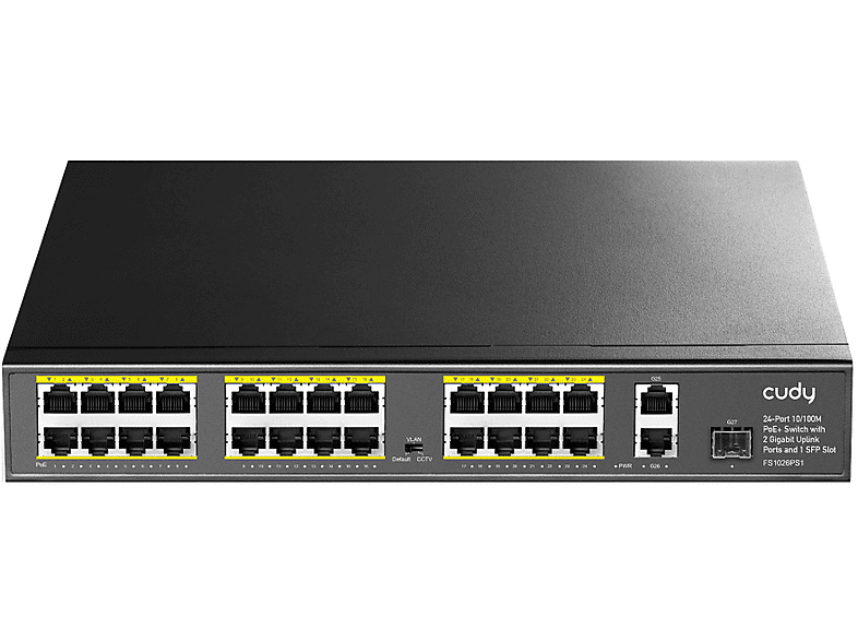 CUDY Cudy FS1026PS1 300W PoE+ 24 Port 10/100Mbps+ 2 Port 10/100/1000Mbps Gigabit+1 Port SFP Switch 24 Switch siyah