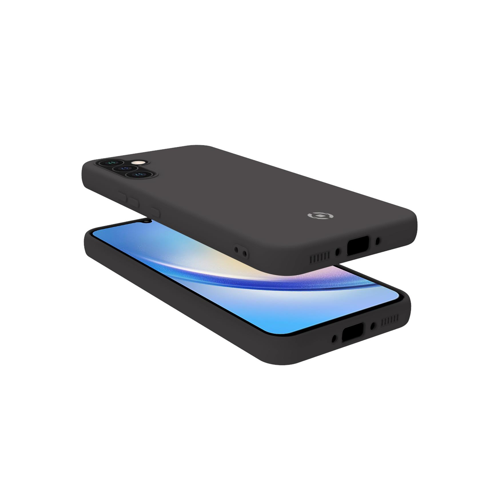 Dos teléfonos con una funda encima. La funda superior es negra.