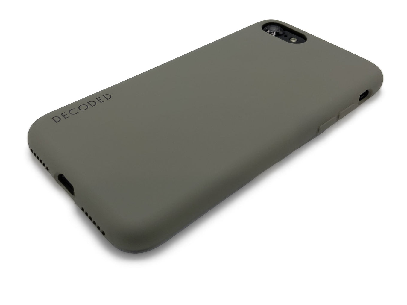 Custodia per telefono verde oliva con la scritta DECODED sul lato.