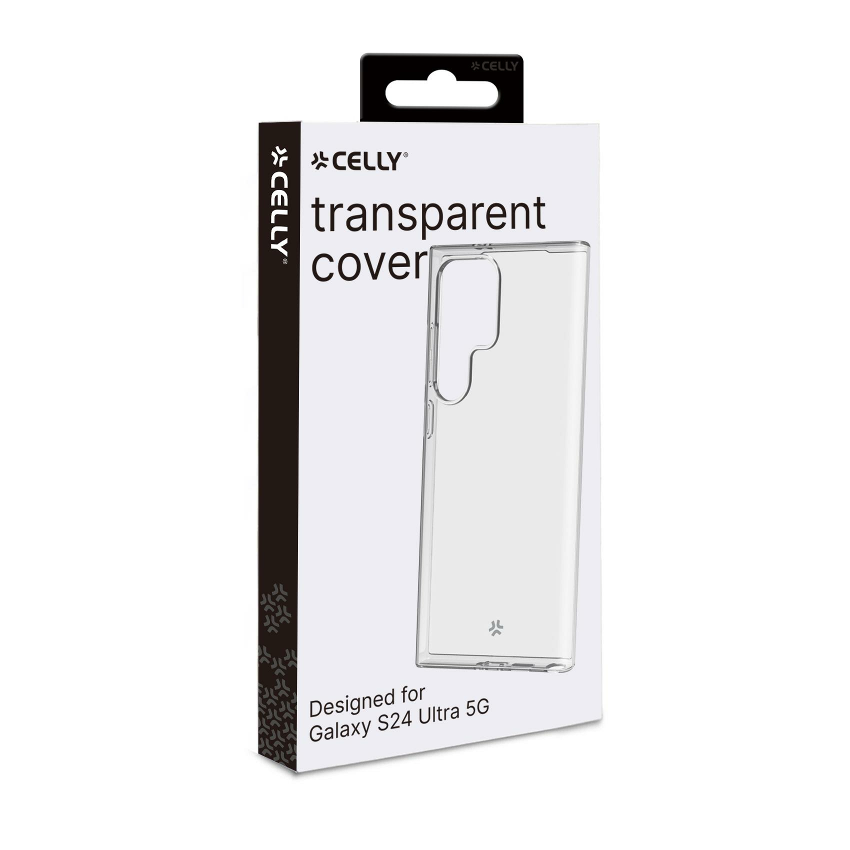 Scatola bianca e nera per una cover trasparente per telefono, progettata per Galaxy S24 Ultra 5G.