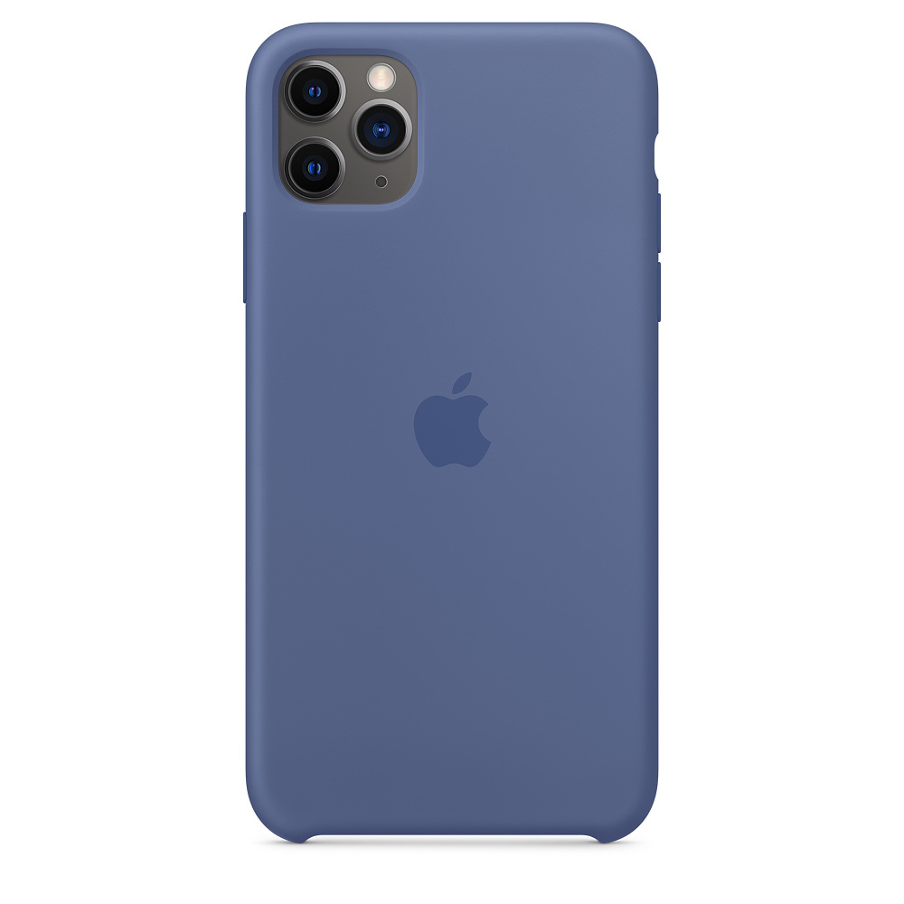 Custodia blu per telefono con logo Apple e tre fotocamere.