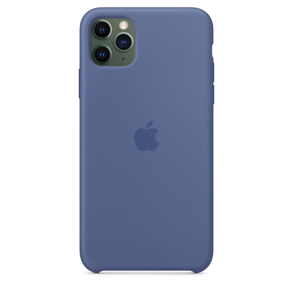 Custodia blu per telefono con logo Apple e tre fotocamere.