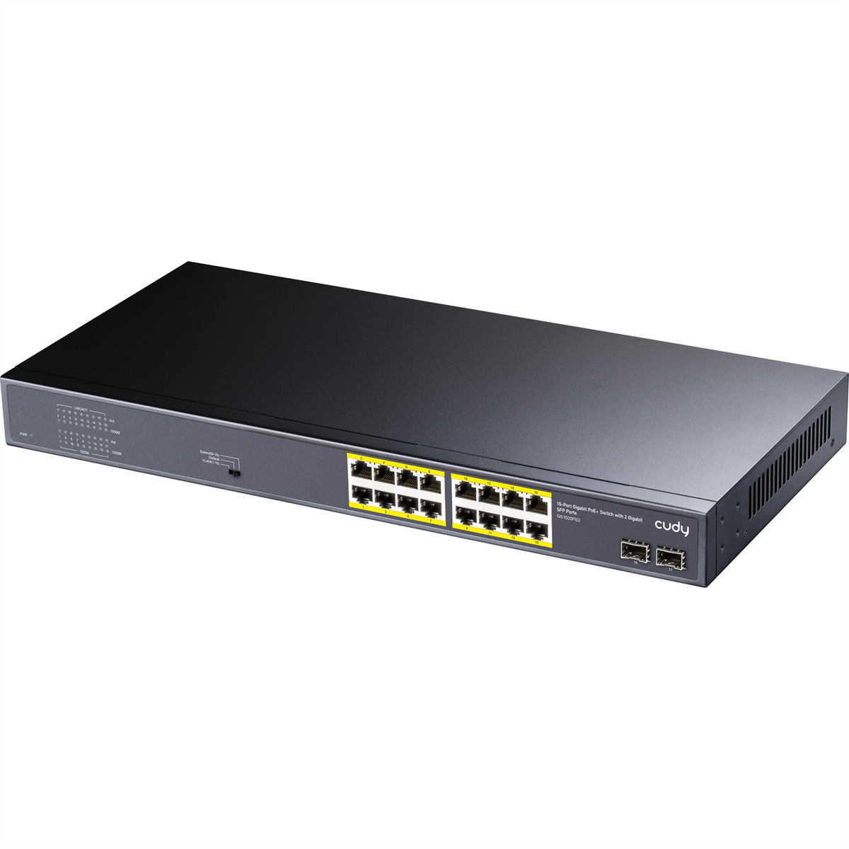 CUDY GS1020PS2 10/100/1000 Yönetilemez 2 Sfp (1Gb) Rack Mount (16 Port Poe+) 200W 16 Switch Siyah