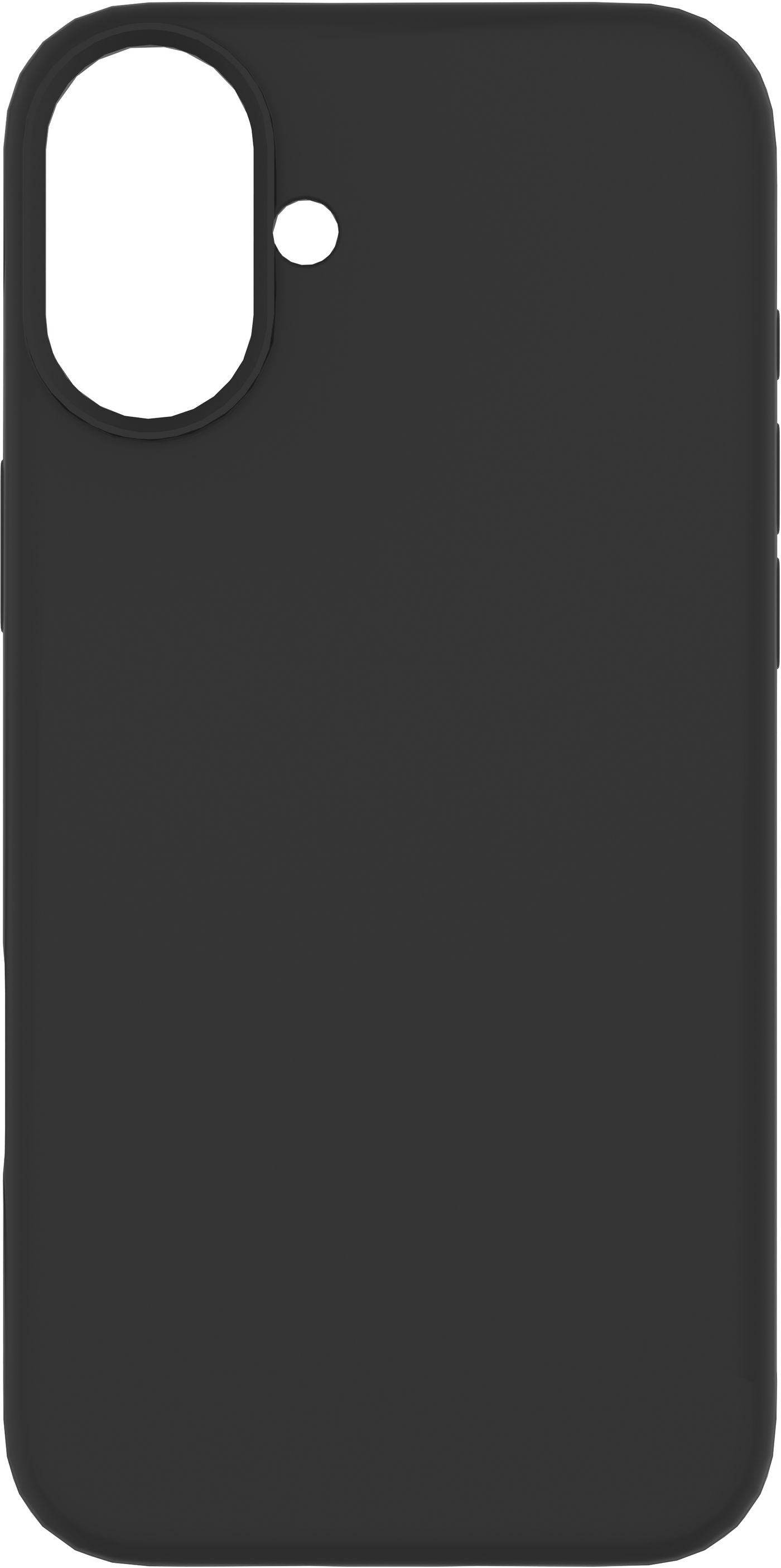Custodia per telefono nera con ritaglio per fotocamera e pulsanti laterali visibili.