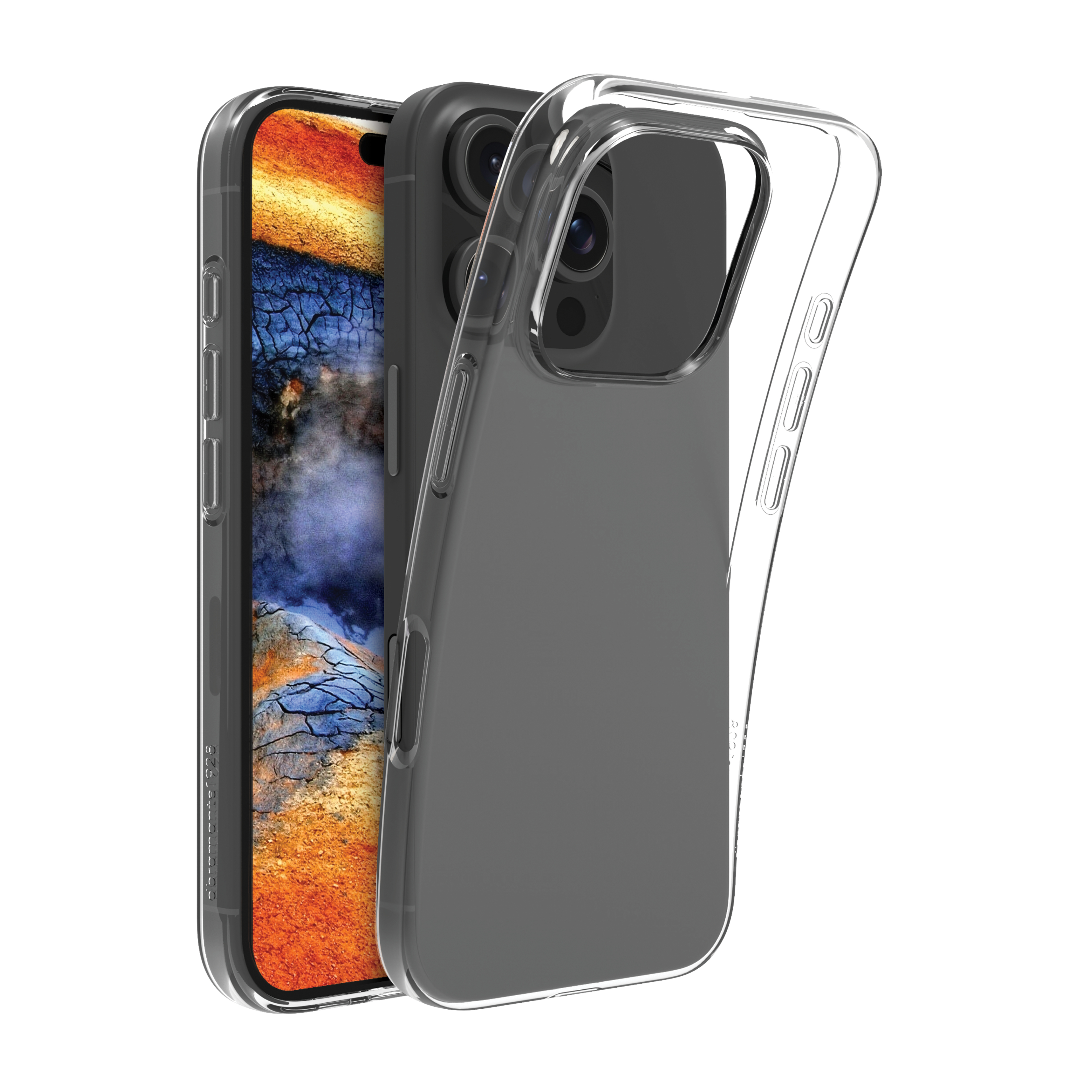 iPhone in custodia, vista angolata, che mostra telefono e custodia.