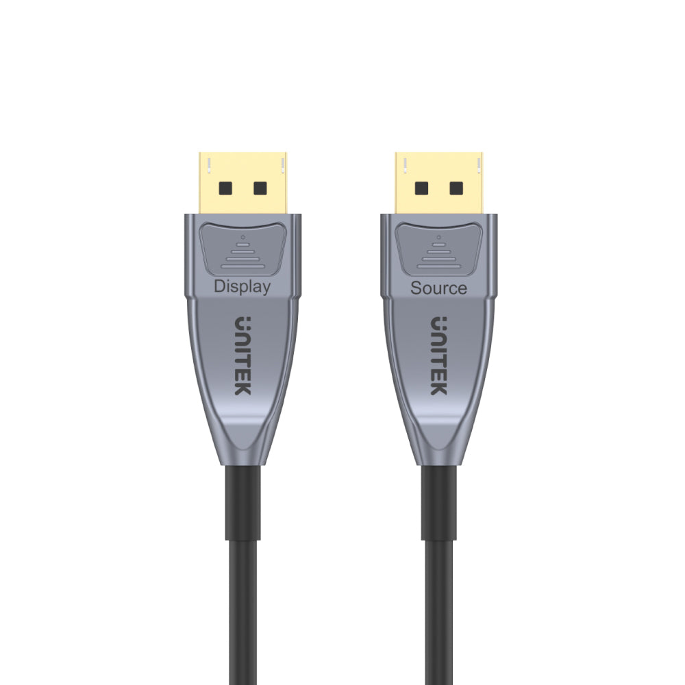 Deux câbles DisplayPort. Chaque câble a un connecteur étiqueté avec les mots 'Affichage' et 'Source'.