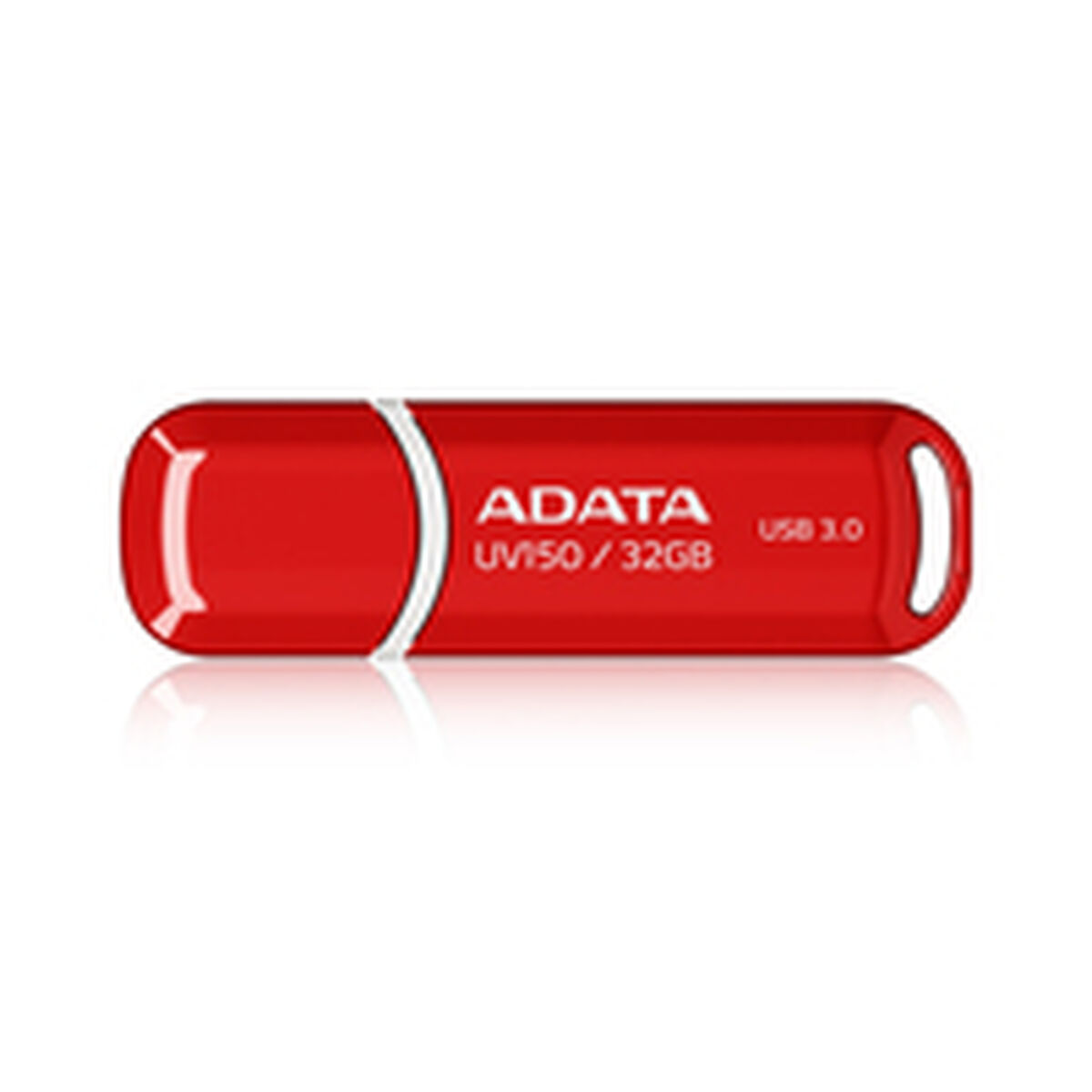Czerwony i biały pendrive USB z napisem ADATA, na białym tle.