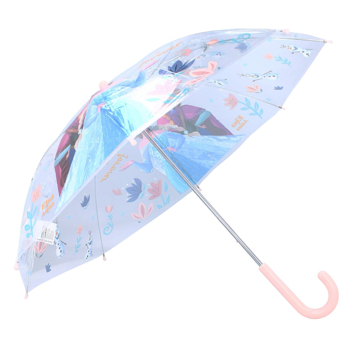 Ein Regenschirm mit Frozen-Figuren, Anna und Elsa, der Text lautet 'Sisters forever'.