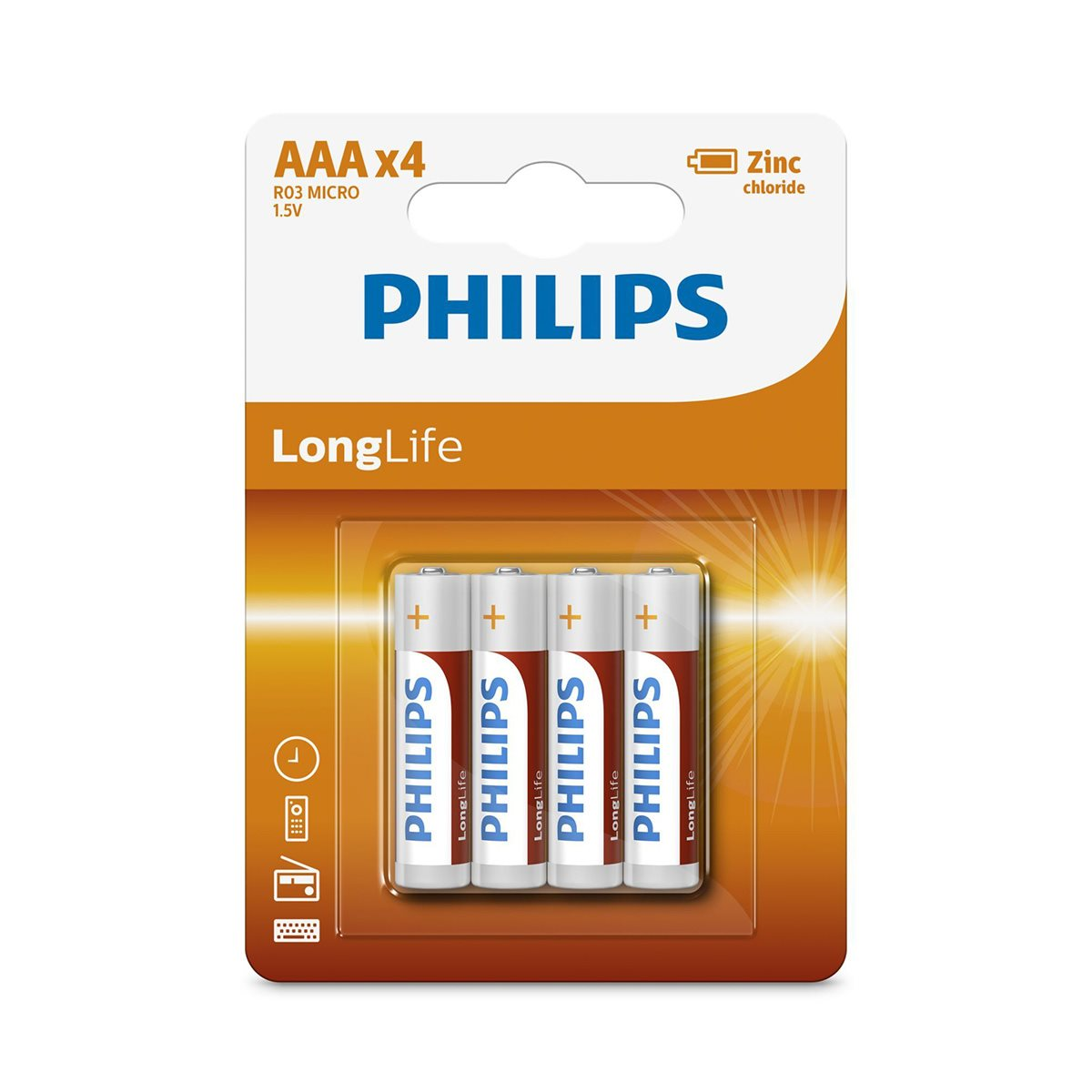 Philips AAA-batterijen verpakking, wit en oranje.