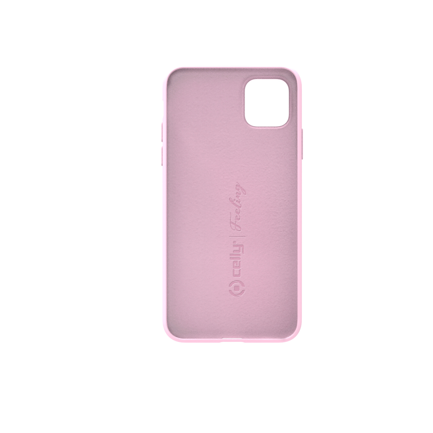 Interno della custodia rosa, con il nome del marchio. Colore rosa chiaro.