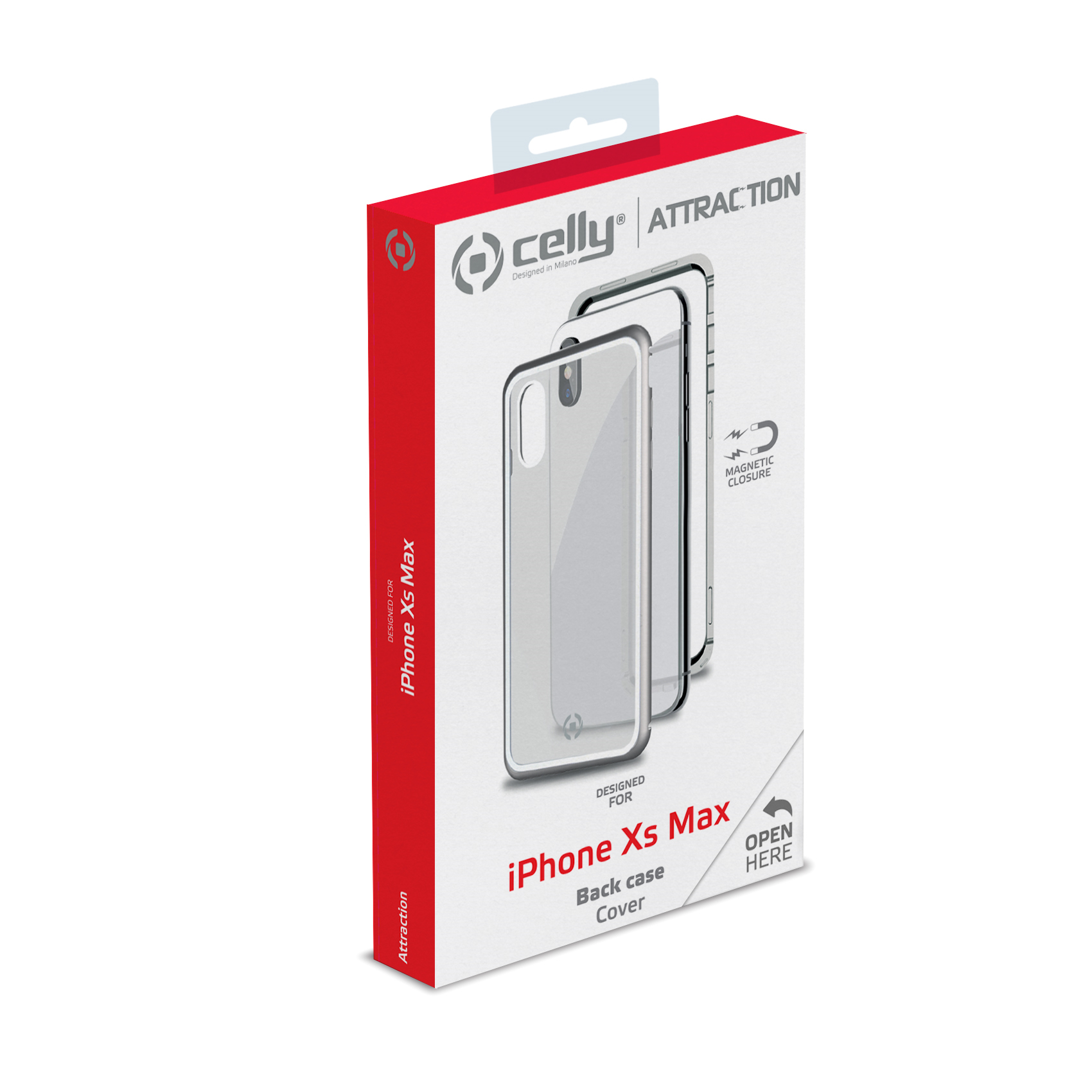 Confezione custodia per telefono. Scatola bianca con una custodia all'interno. Custodia per iPhone Xs Max.