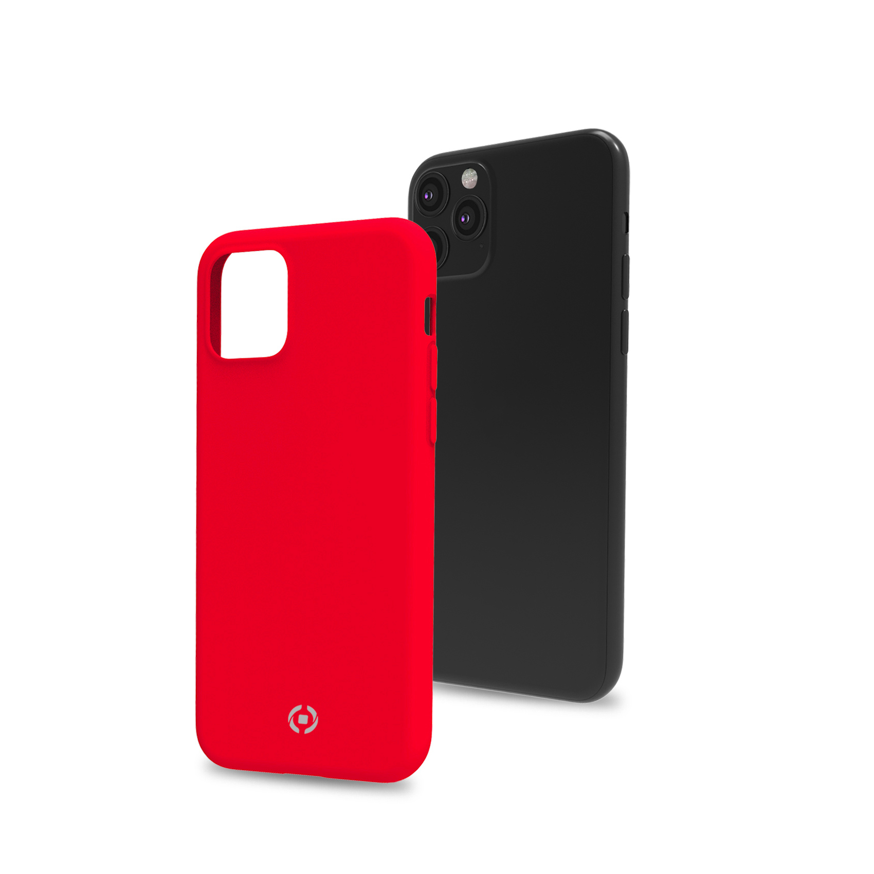 Custodia per telefono rossa e un telefono nero, uno accanto all'altro.