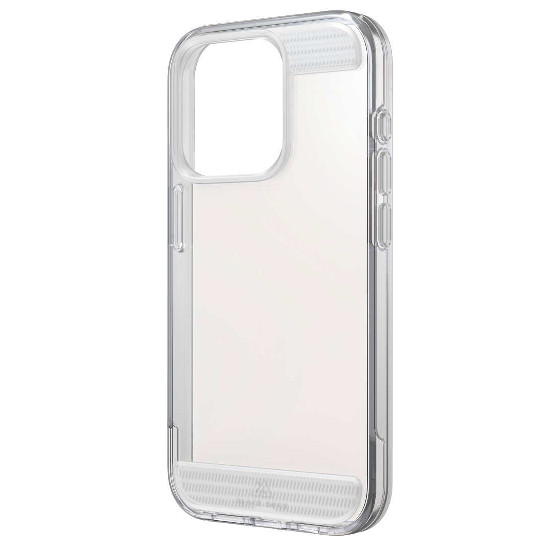 Custodia trasparente per telefono con fori per fotocamera e pulsanti. Bordi strutturati.