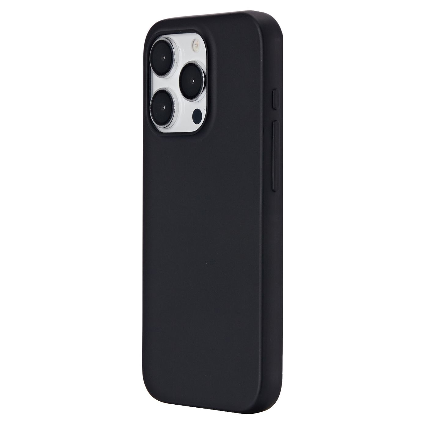 Custodia per telefono nera con ritagli multipli per fotocamera, pulsanti laterali. Tinta unita.