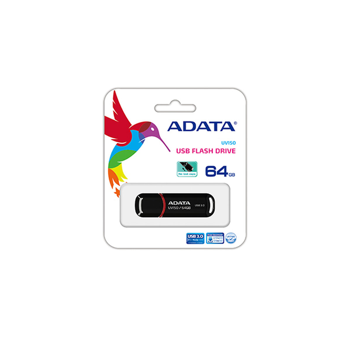 Pendrive USB ADATA w opakowaniu z kolorową ilustracją kolibra.