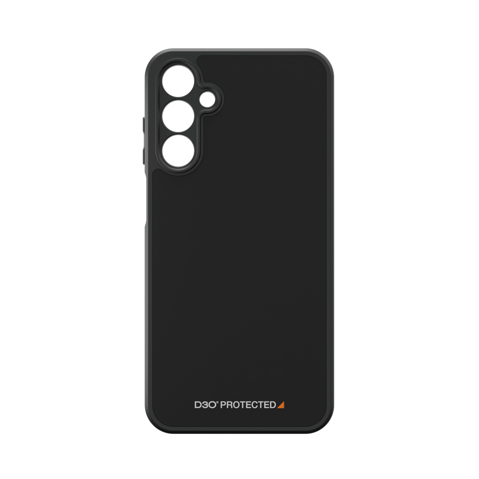 Custodia nera per telefono con ritagli per fotocamera e logo D3O Protected in basso.